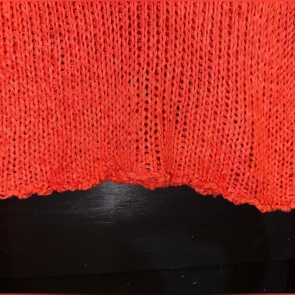 Honey Belle Open Knit Long Sleeve Red Crop Top Off the Shoulder V-Neck Stretchy - Picture 5 of 8